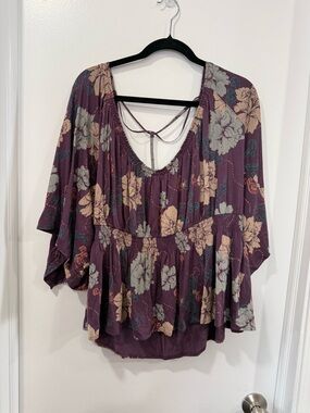 Free People Purple Floral Peasant Blouse